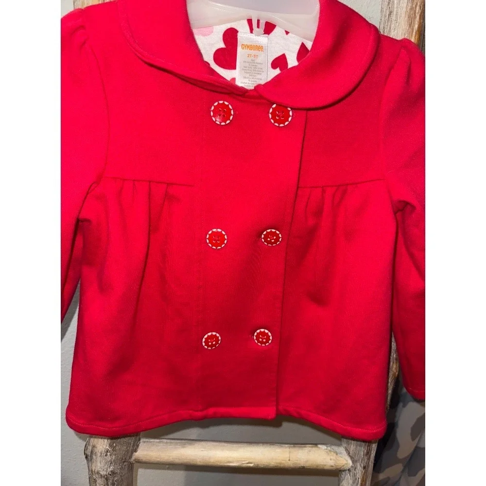 GYMBOREE HEART RED PONTE JACKET Size 2T/3T heart lining‎